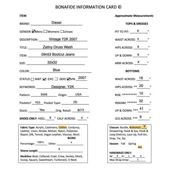 Diesel Men Y2K 2007 Zatiny Oruss Wash 09n53 Bootcut Jeans Size 32x32 Blue AN EXC - Picture 12 of 12